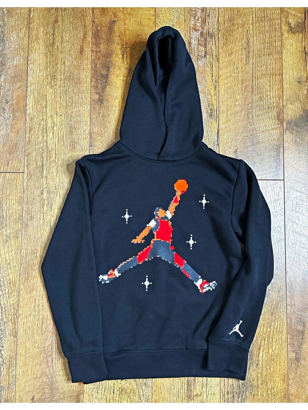 Jordan Kids Pixel Jumpman Graphic Black Hoodie Sweatshirt Size Medium (10-12)